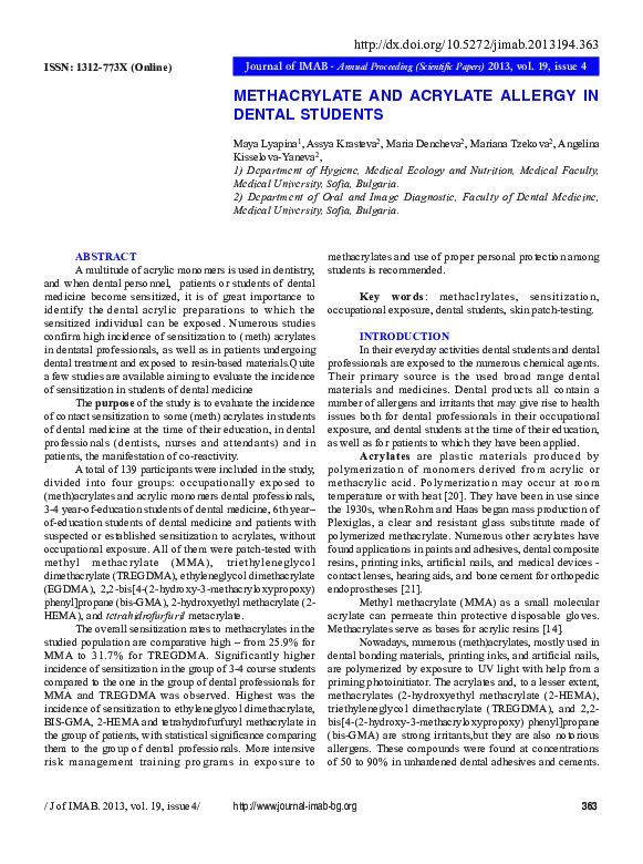 (PDF) Methacrylate and Acrylate Allergy in Dental Students Maria