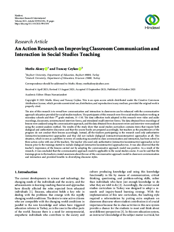 (PDF) An Action Research on Improving Classroom Communication and ...