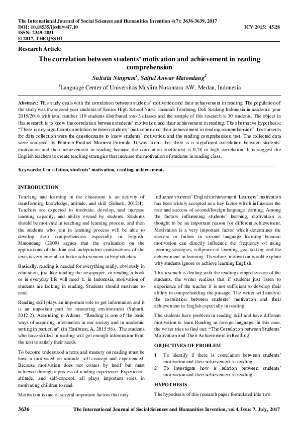 (PDF) The correlation between students’ motivation and achievement in ...