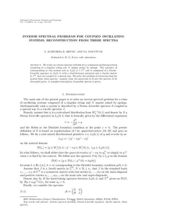 (PDF) Inverse Spectral Problems for Coupled Oscillating Systems ...