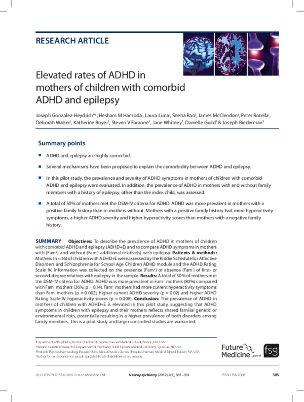 (PDF) Elevated rates of ADHD in mothers of children with comorbid ADHD ...