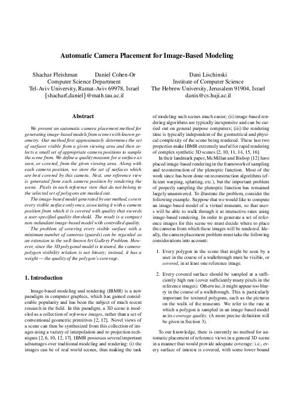 (PDF) Automatic Camera Placement for Image-Based Modeling