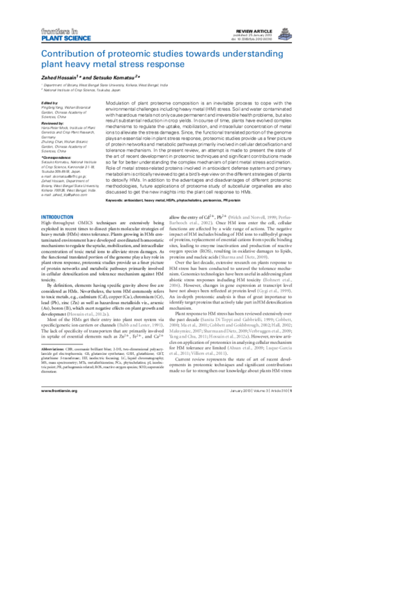 (PDF) Contribution of proteomic studies towards understanding plant ...