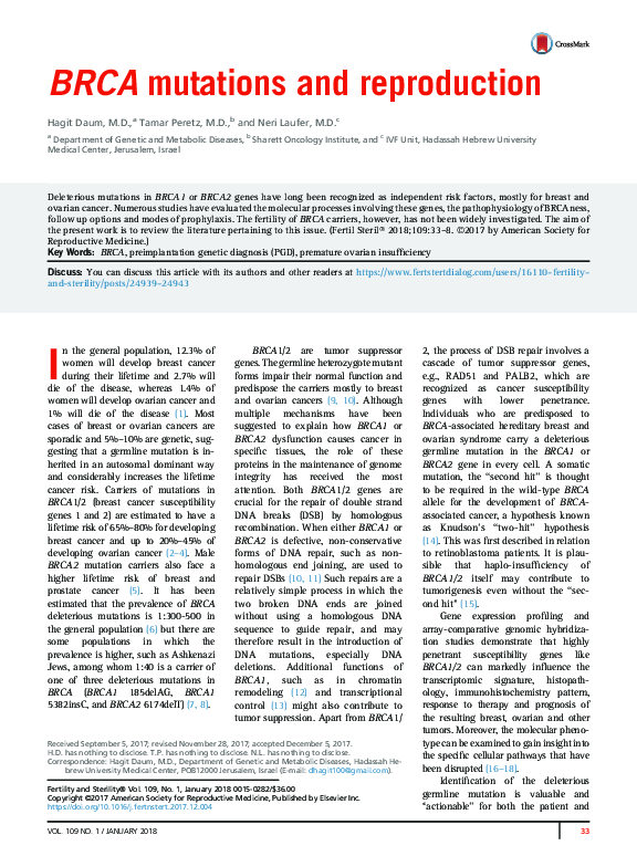 (PDF) BRCA mutations and reproduction