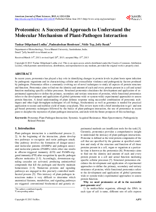(PDF) Proteomics: A Successful Approach to Understand the Molecular ...