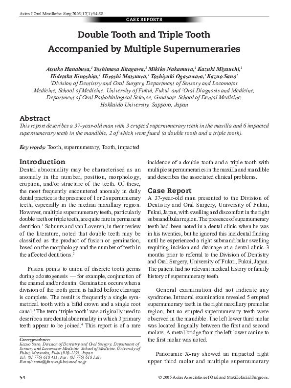 (PDF) Double Tooth and Triple Tooth Accompanied by Multiple Supernumeraries