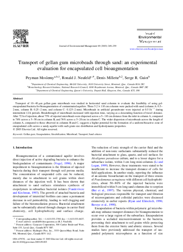 (PDF) Transport of gellan gum microbeads through sand: an experimental ...