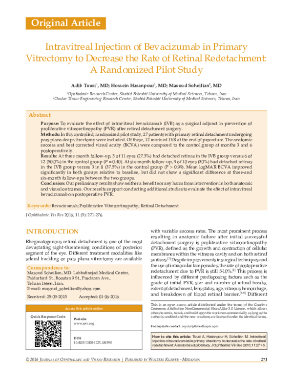 (PDF) Intravitreal injection of bevacizumab in primary vitrectomy to ...