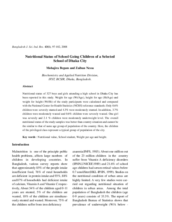 (PDF) Nutritional Status of School Going Children of a Selected School ...