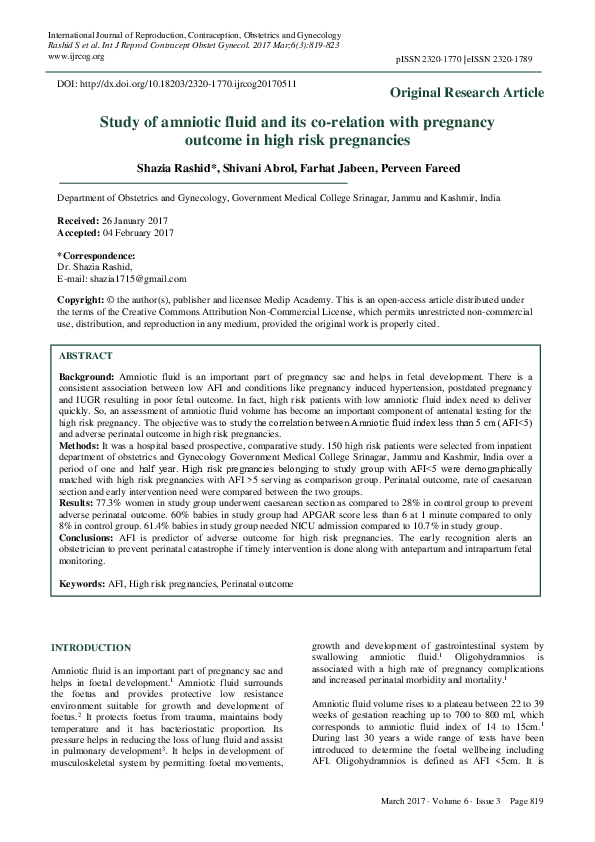 (PDF) Study of amniotic fluid and its co-relation with pregnancy ...