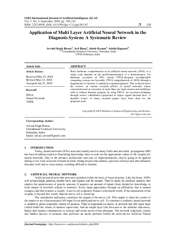 (PDF) Application of Multi Layer Artificial Neural Network in the ...