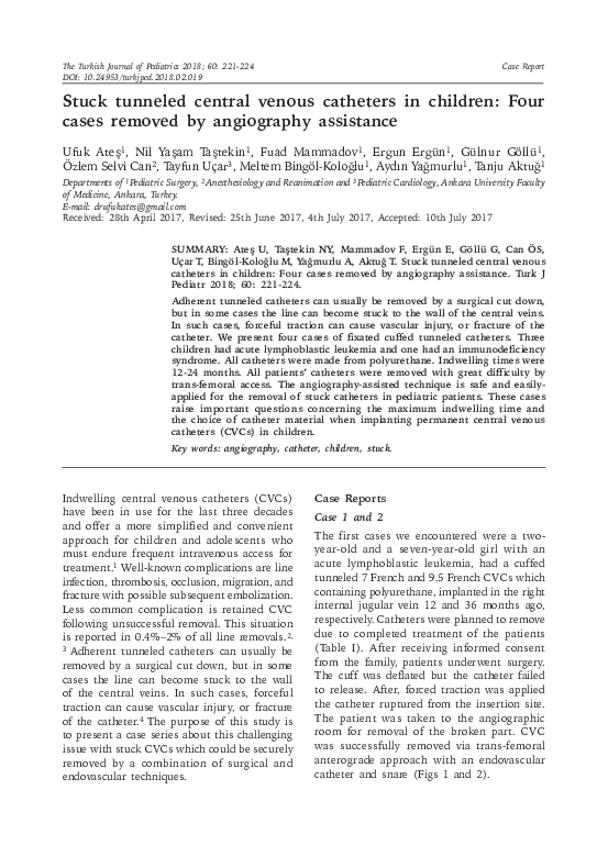 (PDF) Stuck tunneled central venous catheters in children: Four cases ...