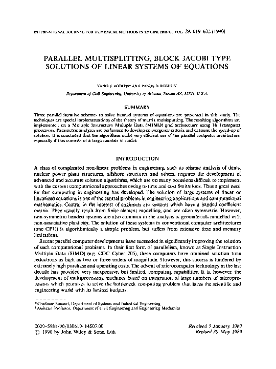 (PDF) Parallel multisplitting, block Jacobi type solutions of linear ...