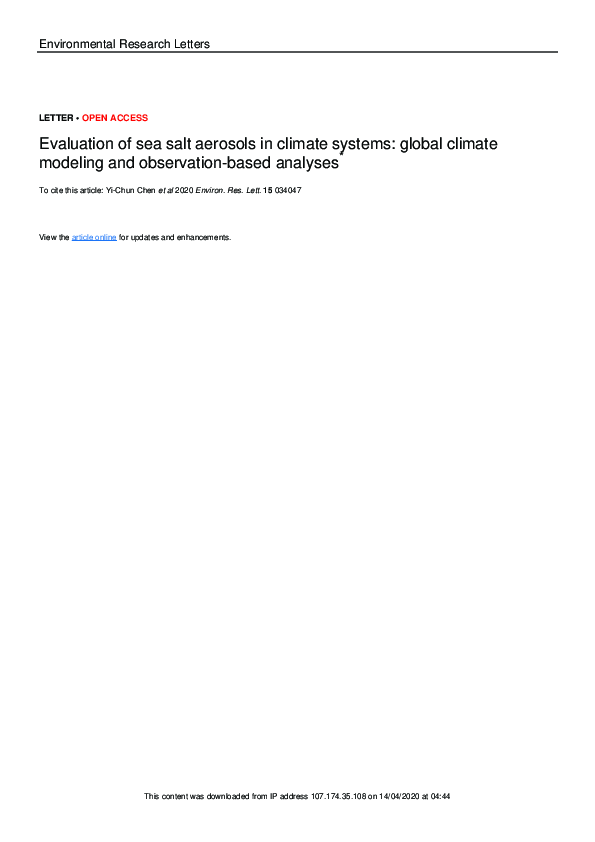 (PDF) Evaluation of sea salt aerosols in climate systems: global ...