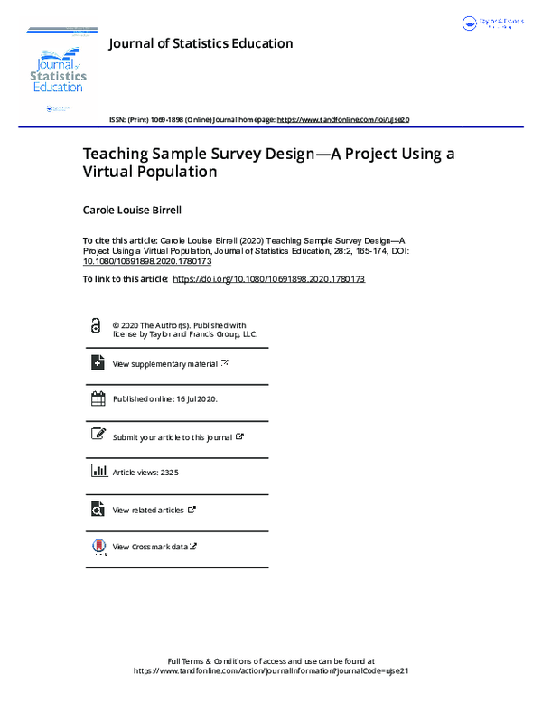 (PDF) Teaching Sample Survey Design—A Project Using a Virtual Population