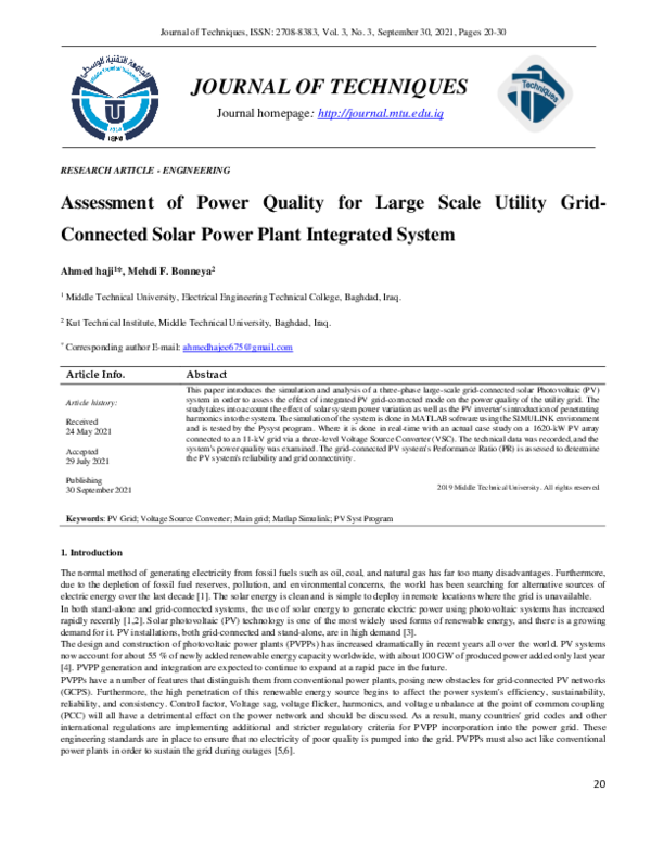 (PDF) Assessment of Power Quality for Large Scale Utility Grid ...