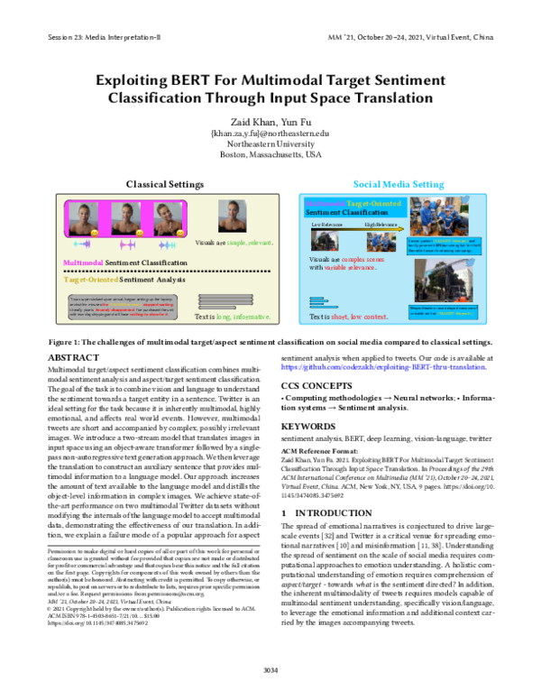 (PDF) Exploiting BERT for Multimodal Target Sentiment Classification ...