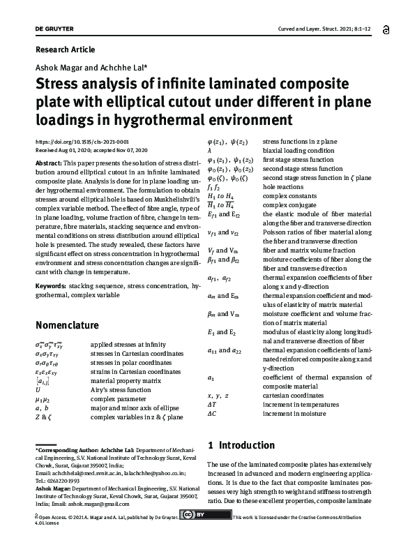 (PDF) Stress analysis of infinite laminated composite plate with ...