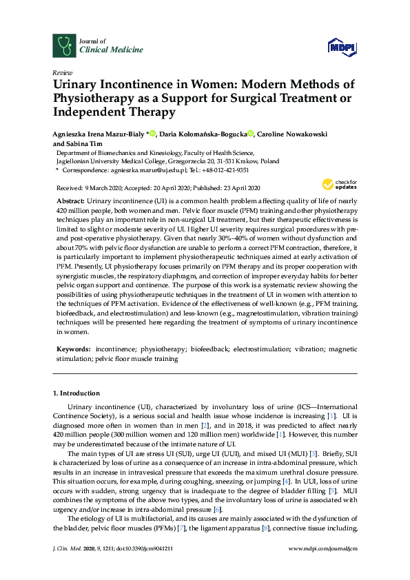 (PDF) Urinary Incontinence in Women: Modern Methods of Physiotherapy as ...
