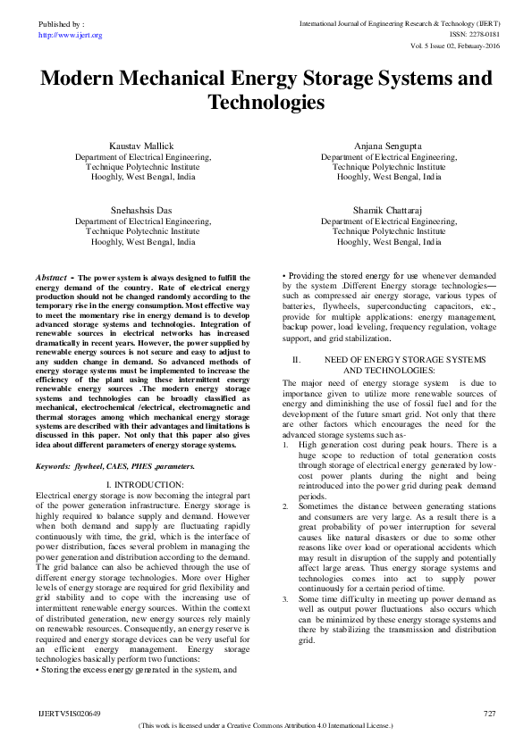(PDF) Modern Mechanical Energy Storage Systems and Technologies