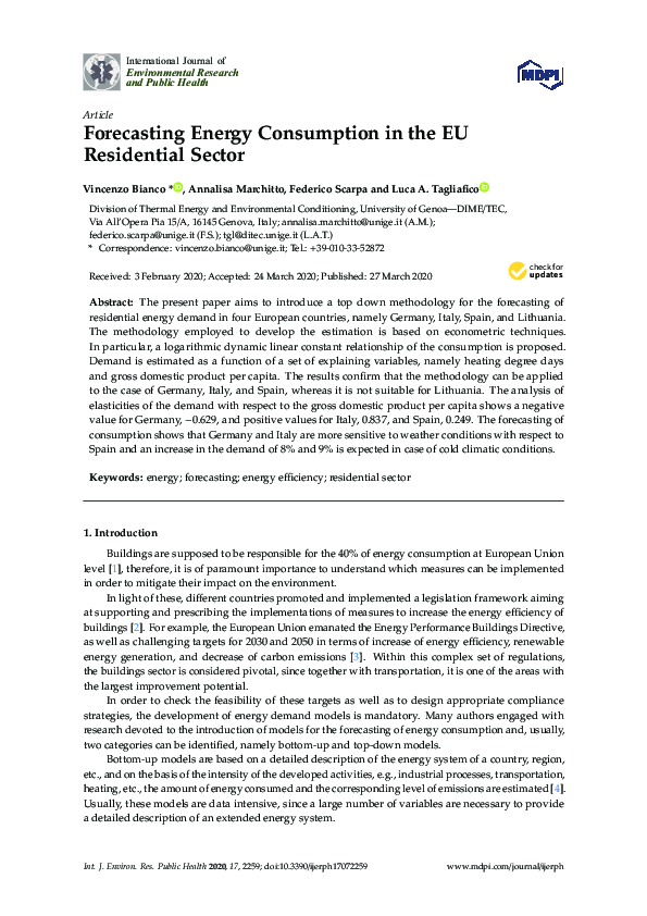 (PDF) Forecasting Energy Consumption in the EU Residential Sector