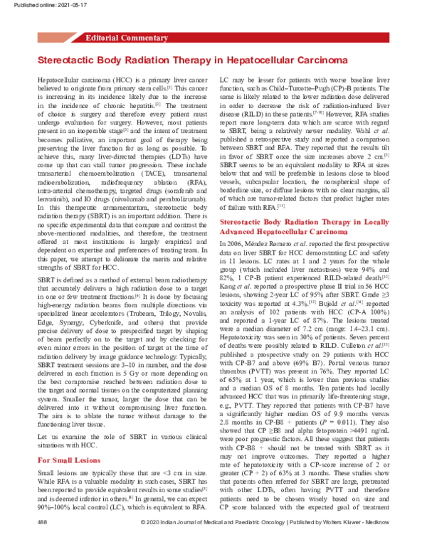 (PDF) Stereotactic Body Radiation Therapy in Hepatocellular Carcinoma