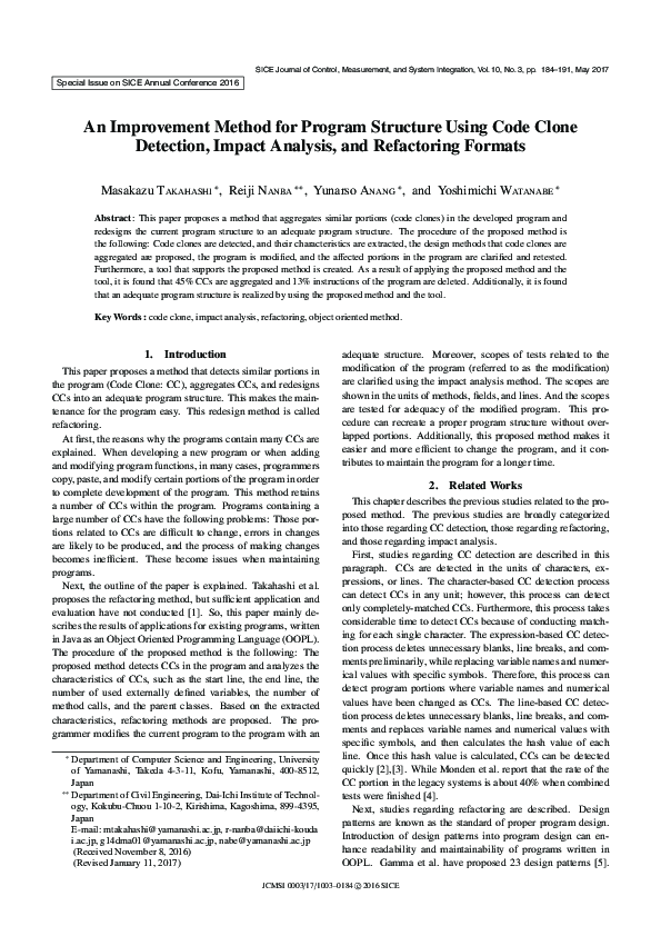 (PDF) An Improvement Method for Program Structure Using Code Clone ...