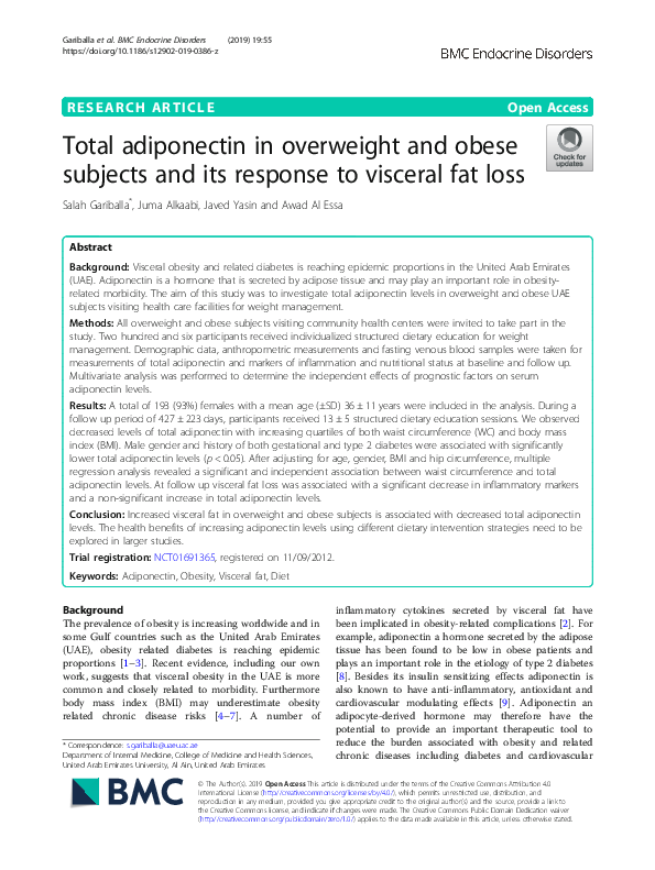 (PDF) Total adiponectin in overweight and obese subjects and its ...