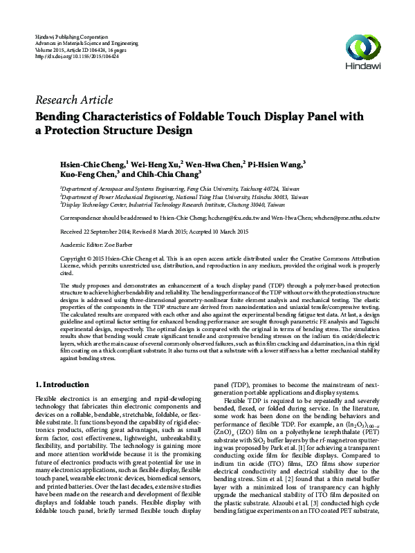 (PDF) Bending Characteristics of Foldable Touch Display Panel with a ...