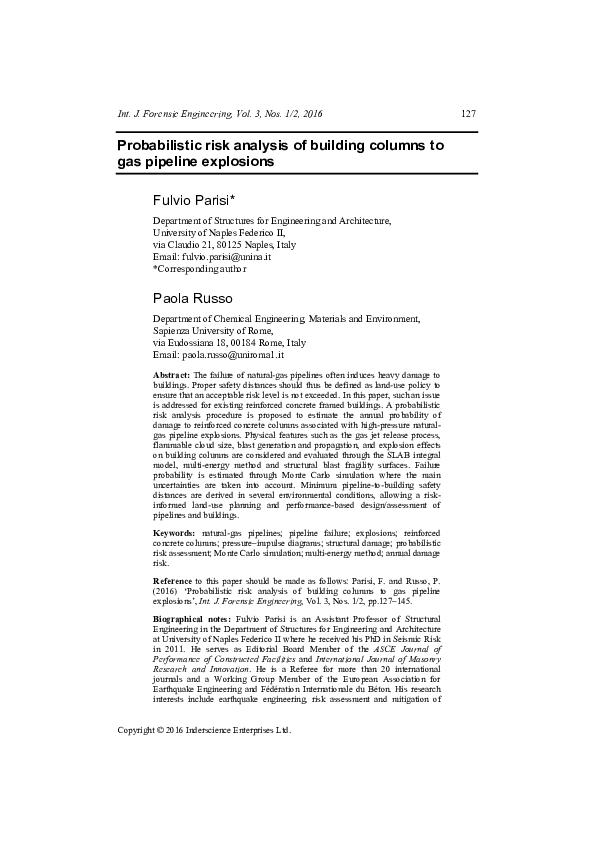 (PDF) Probabilistic risk analysis of building columns to gas pipeline ...
