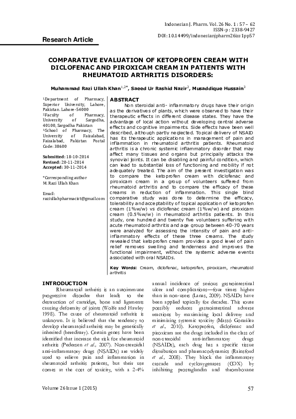 (PDF) Comparative Evaluation of Ketoprofen Cream with Diclofenac and ...