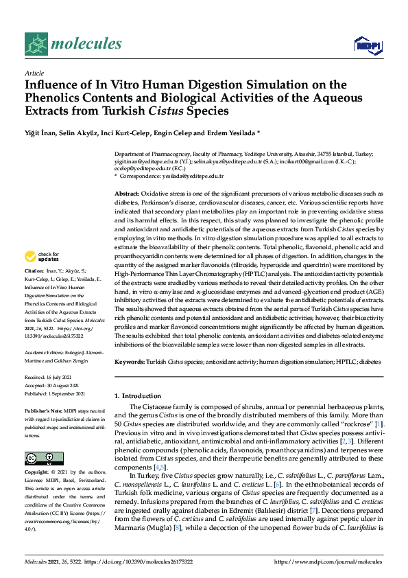 (PDF) Influence of In Vitro Human Digestion Simulation on the Phenolics ...