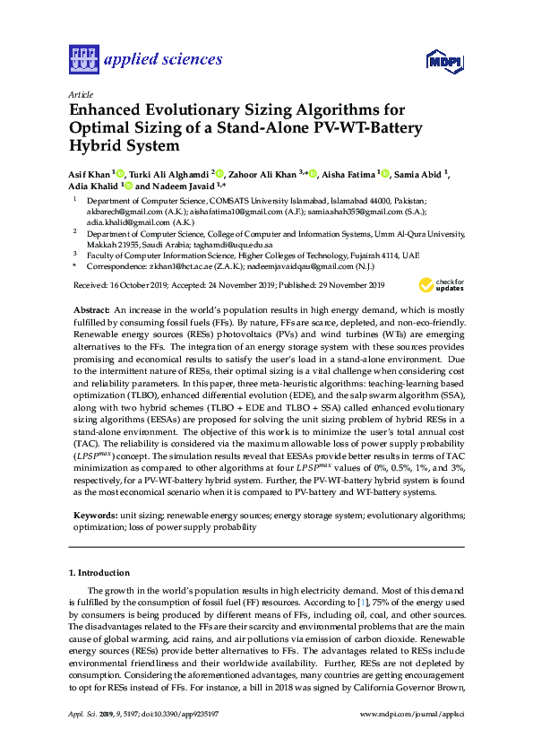 (PDF) Enhanced Evolutionary Sizing Algorithms for Optimal Sizing of a ...