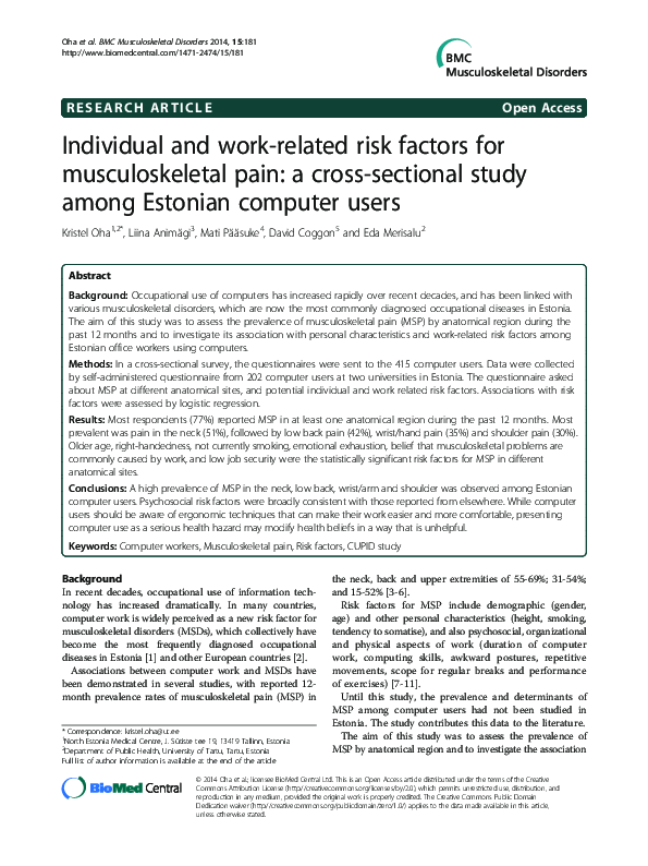 (PDF) Individual and work-related risk factors for musculoskeletal pain ...