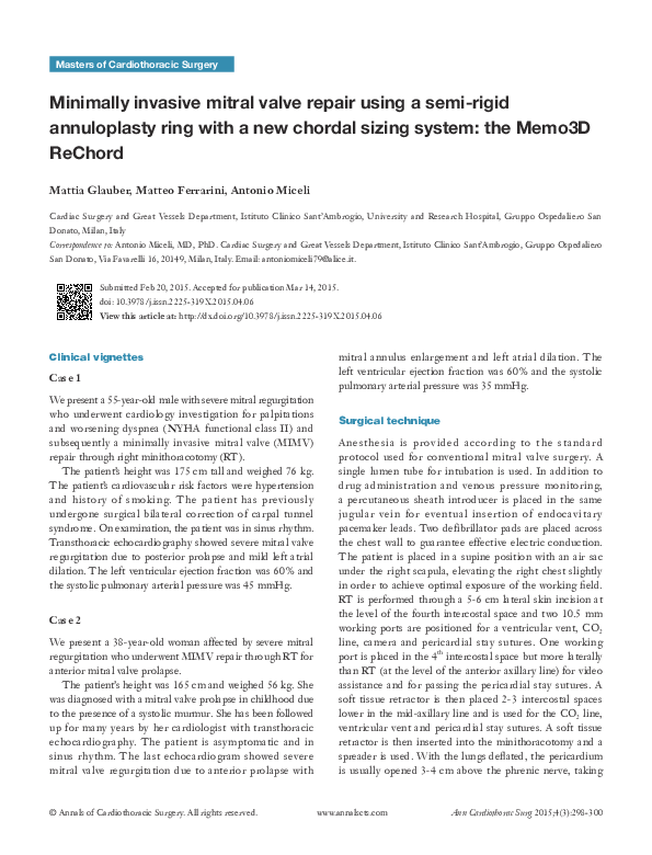 (PDF) Minimally invasive mitral valve repair using a semi-rigid ...