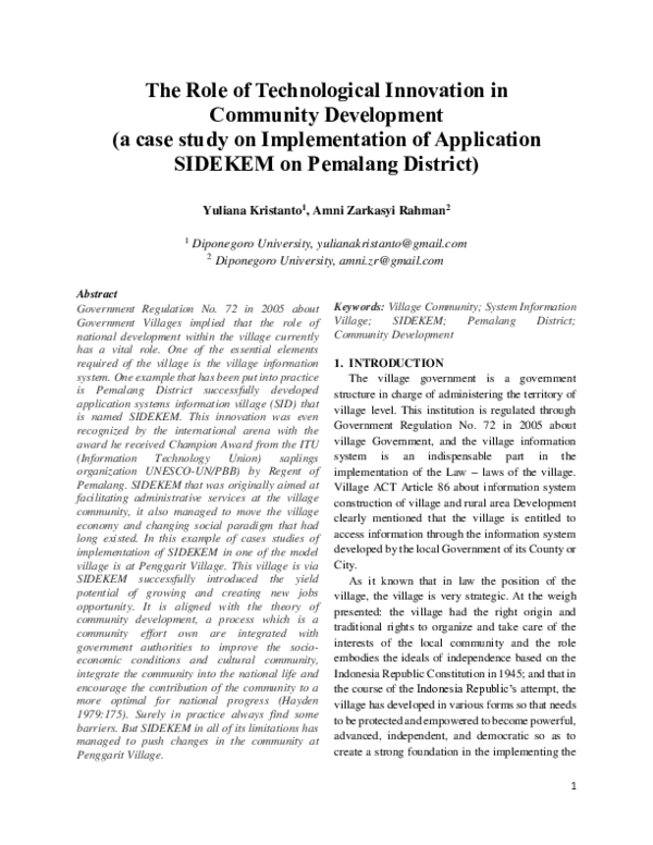  PDF The Role Of Technological Innovation In Community Development a 