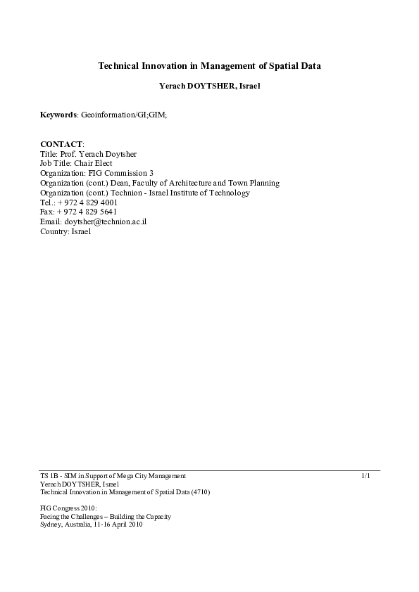 (PDF) Technical Innovation in Management of Spatial Data