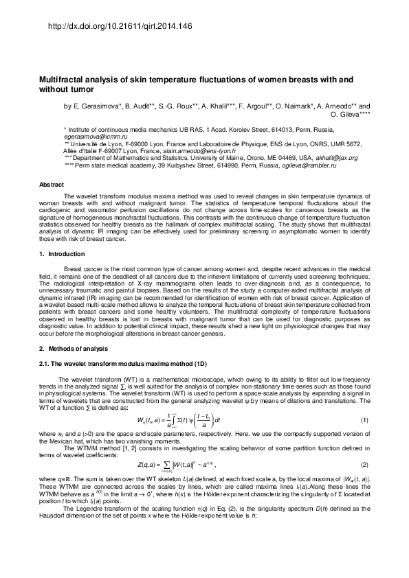 (PDF) Multifractal analysis of skin temperature fluctuations of women ...