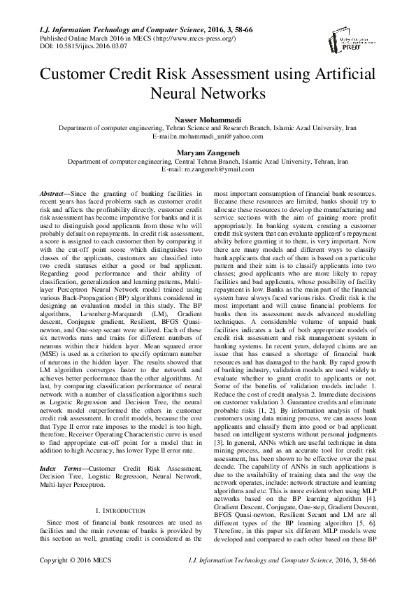 (PDF) Customer Credit Risk Assessment using Artificial Neural Networks
