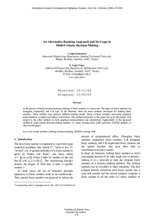 (PDF) An Alternative Ranking Approach and Its Usage in Multi-Criteria ...