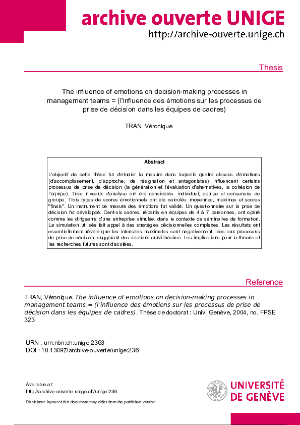(PDF) The influence of emotions on decision-making processes in ...