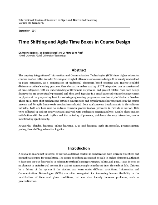 (PDF) Time Shifting and Agile Time Boxes in Course Design