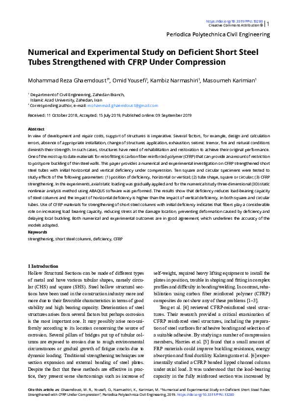 (PDF) Numerical and Experimental Study on Deficient Short Steel Tubes ...