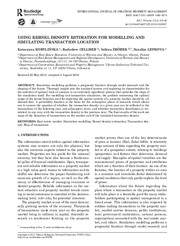 (PDF) Using Kernel density estimation for modelling and simulating ...