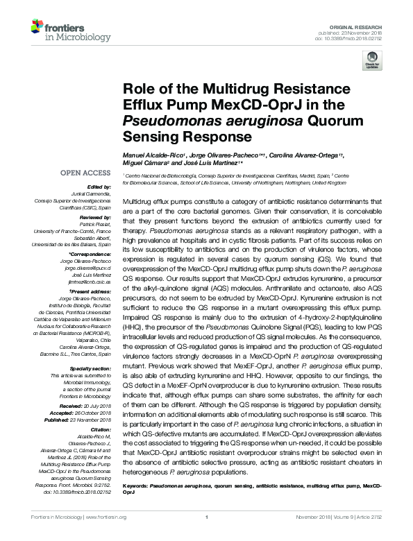 (PDF) Role of the Multidrug Resistance Efflux Pump MexCD-OprJ in the ...
