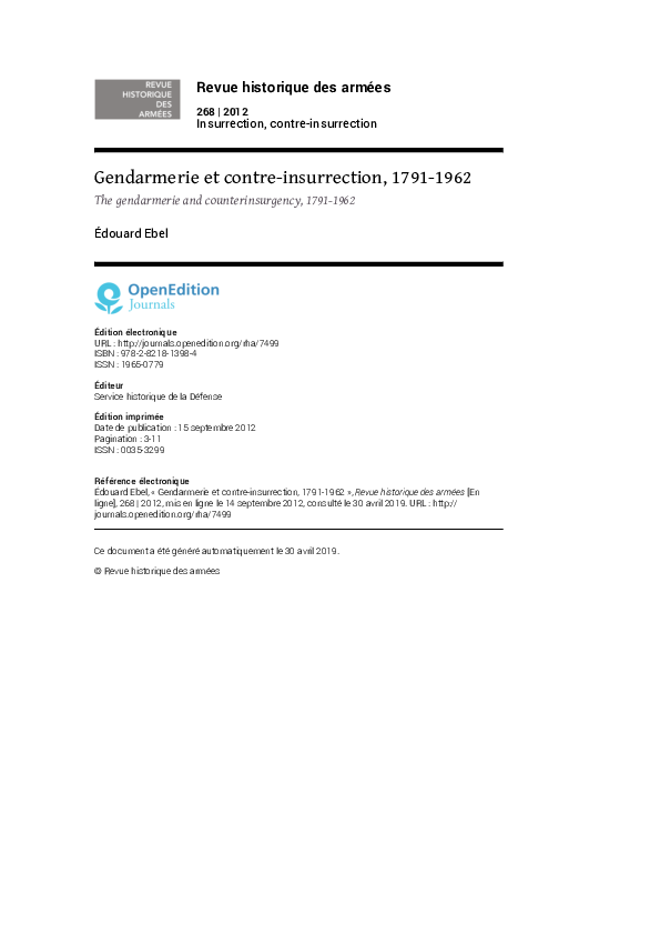 (PDF) Gendarmerie et contre-insurrection, 1791-1962