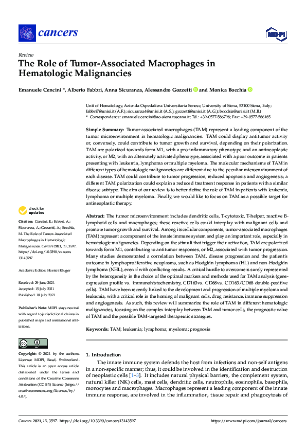 (PDF) The Role of Tumor-Associated Macrophages in Hematologic Malignancies