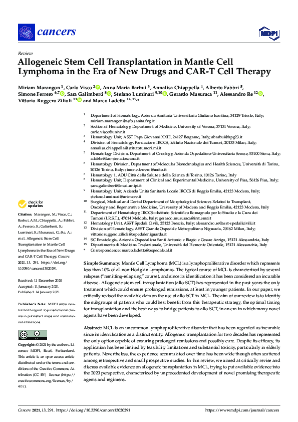 (PDF) Allogeneic Stem Cell Transplantation in Mantle Cell Lymphoma in ...