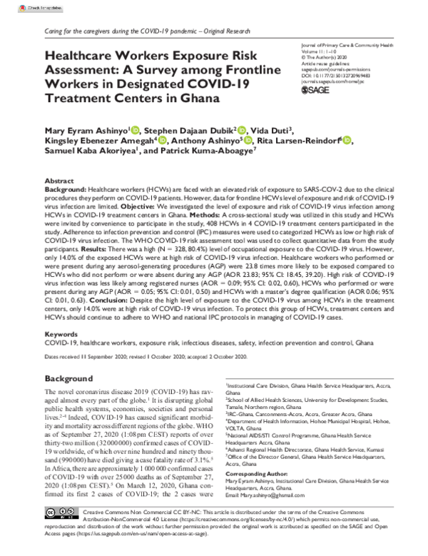 (PDF) Healthcare Workers Exposure Risk Assessment: A Survey among ...