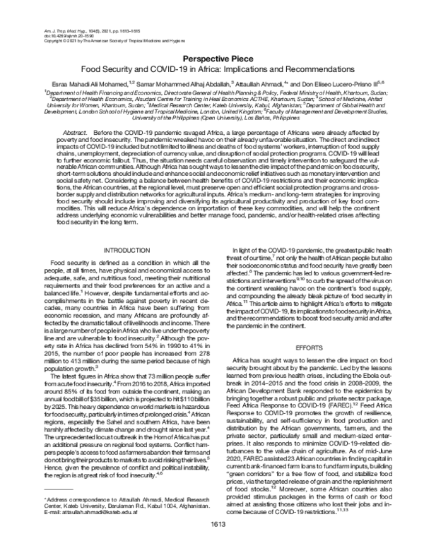 (PDF) Food Security and COVID19 in Africa Implications and